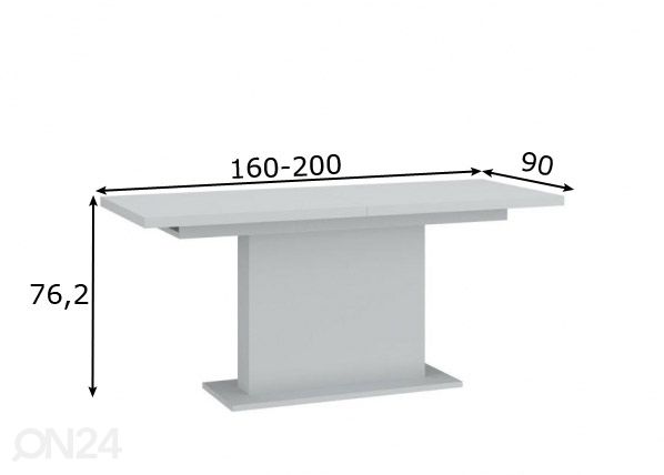 Удлиняющийся обеденный стол Alverno 160-200x90 cm, светло-серый размеры