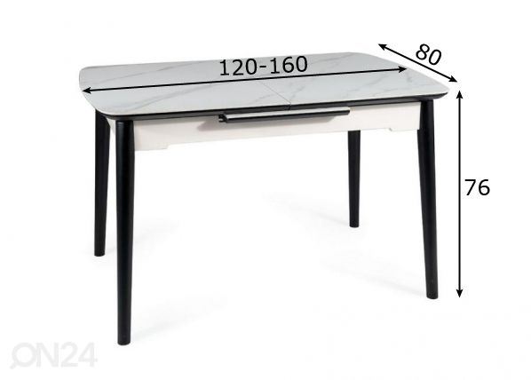 Удлиняющийся обеденный стол Apollo 120-160x80 cm размеры