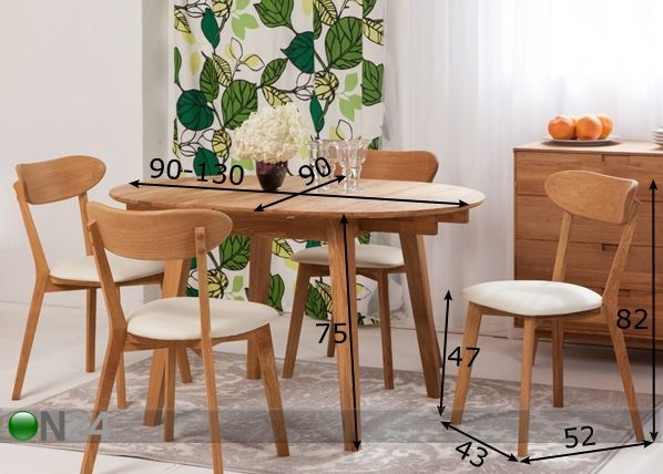 Удлиняющийся обеденный стол Basel 90-130x90 cm+ 4 стула Irma размеры