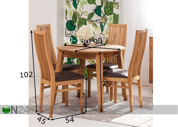 Удлиняющийся обеденный стол Basel 90-130x90 cm+ 4 стула Sandra размеры
