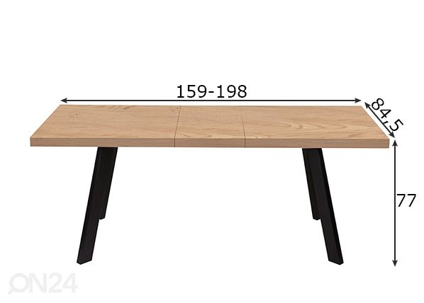 Удлиняющийся обеденный стол Brigit 84,5x159-198 см размеры