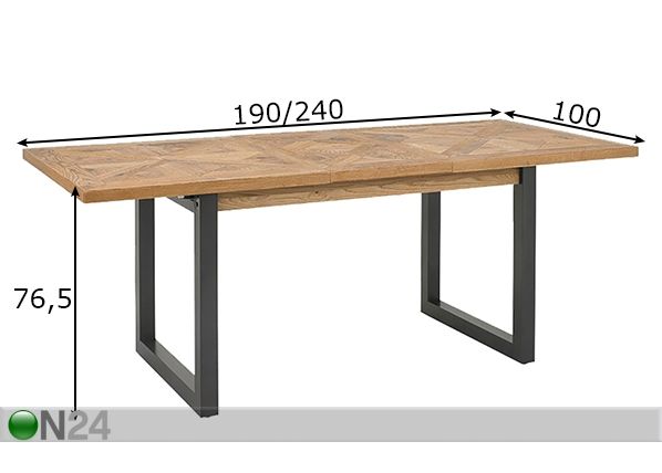 Удлиняющийся обеденный стол Indus 100x190-240 cm размеры