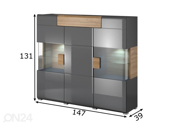Шкаф-витрина, серый размеры
