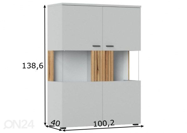 Шкаф-витрина Alverno 100 cm, светло-серый/дуб размеры