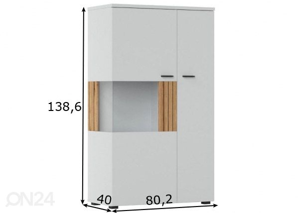 Шкаф-витрина Alverno 80 cm, светло-серый/дуб размеры