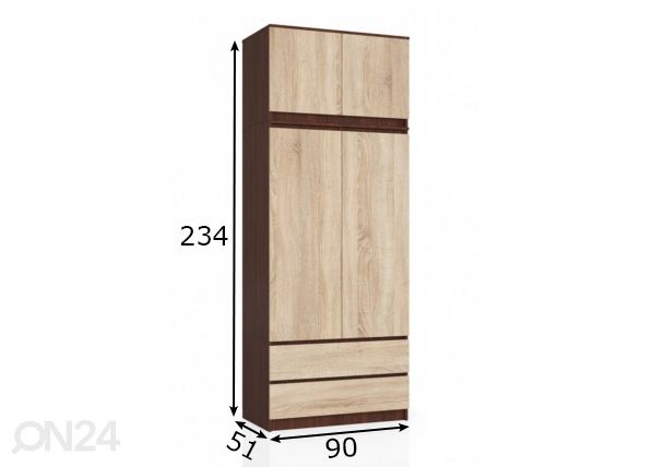 Шкаф платяной 90 cm, венге/сонома размеры