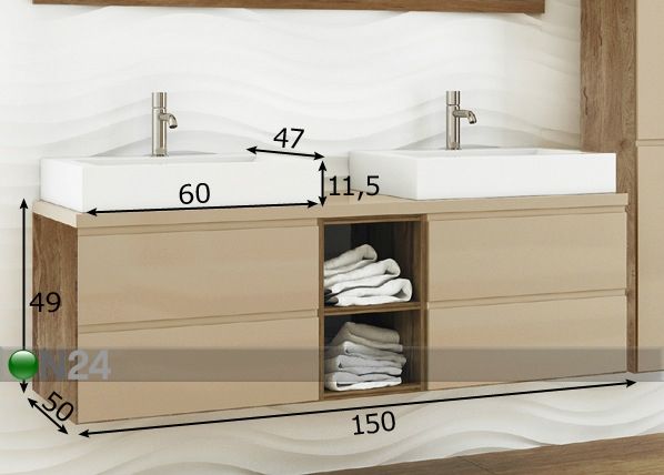 Шкаф с двумя раковинами 150 cm размеры