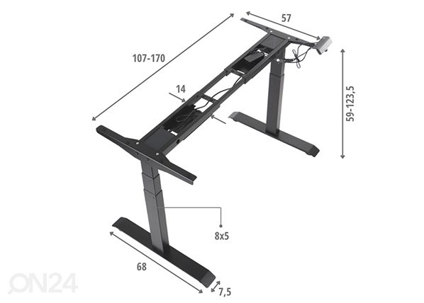 Электрически регулируемая рама стола, черная, с 2 моторами размеры