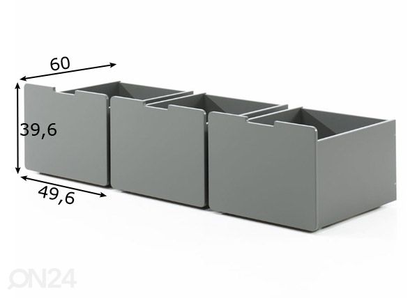 Ящики кроватные Pino 3 шт, серый размеры