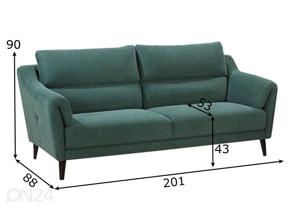 3-местный диван Gea, зелёный размеры