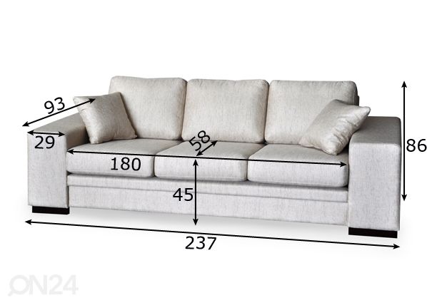 3-местный диван Jane размеры