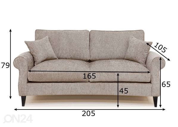 3-местный диван Malmö с перьевыми подушками, закругленный размеры