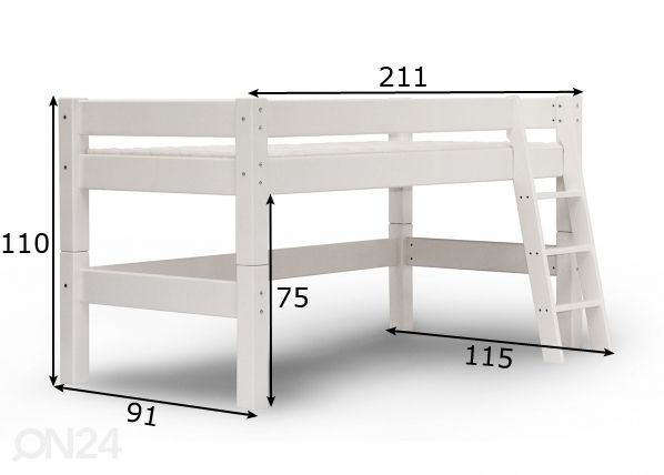 Suwem полувысокая двухъярусная кровать Lahe 80x200 cm размеры