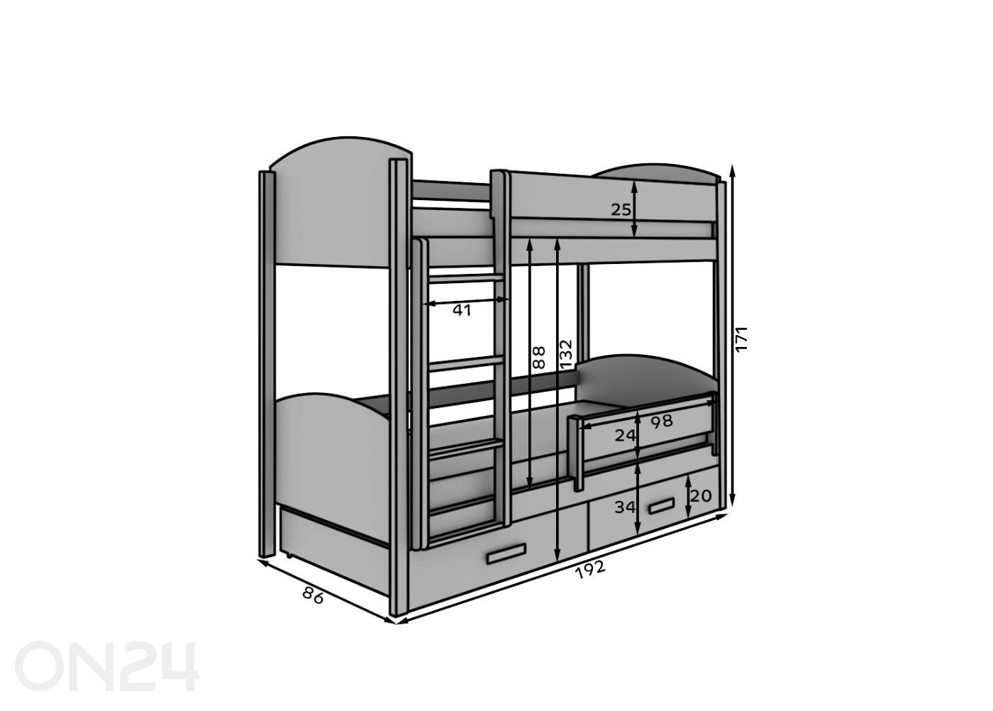 Двухъярусная кровать с матрасами Jori 80x180 см увеличить размеры