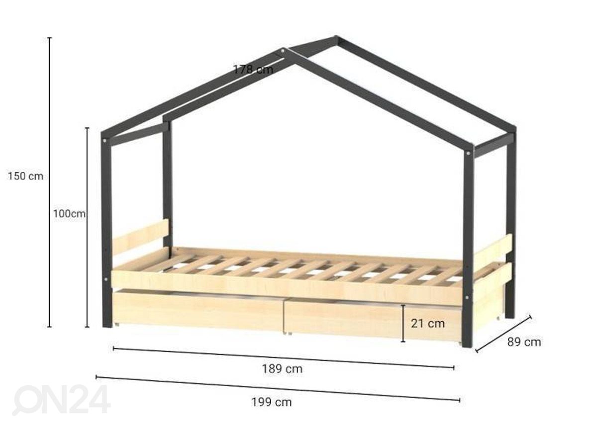 Детская кровать Etoile 90x190 cm, чёрный/древесина увеличить размеры