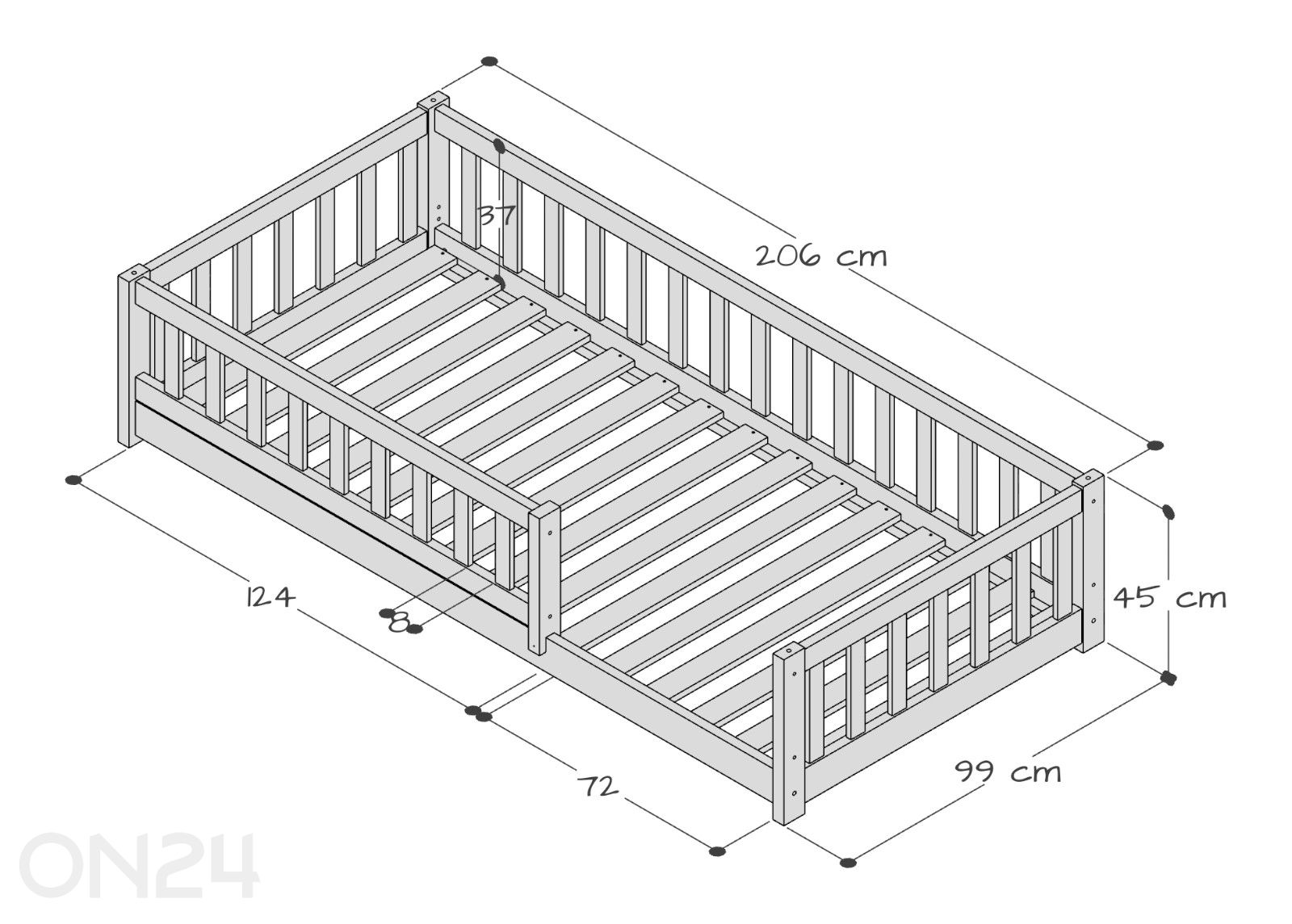 Детская напольная кровать с защитными бортиками Rose 90x200 см увеличить размеры