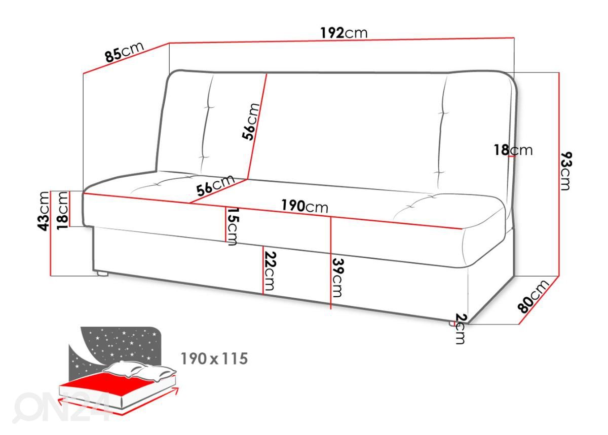 Диван-кровать 192 см, серый увеличить размеры