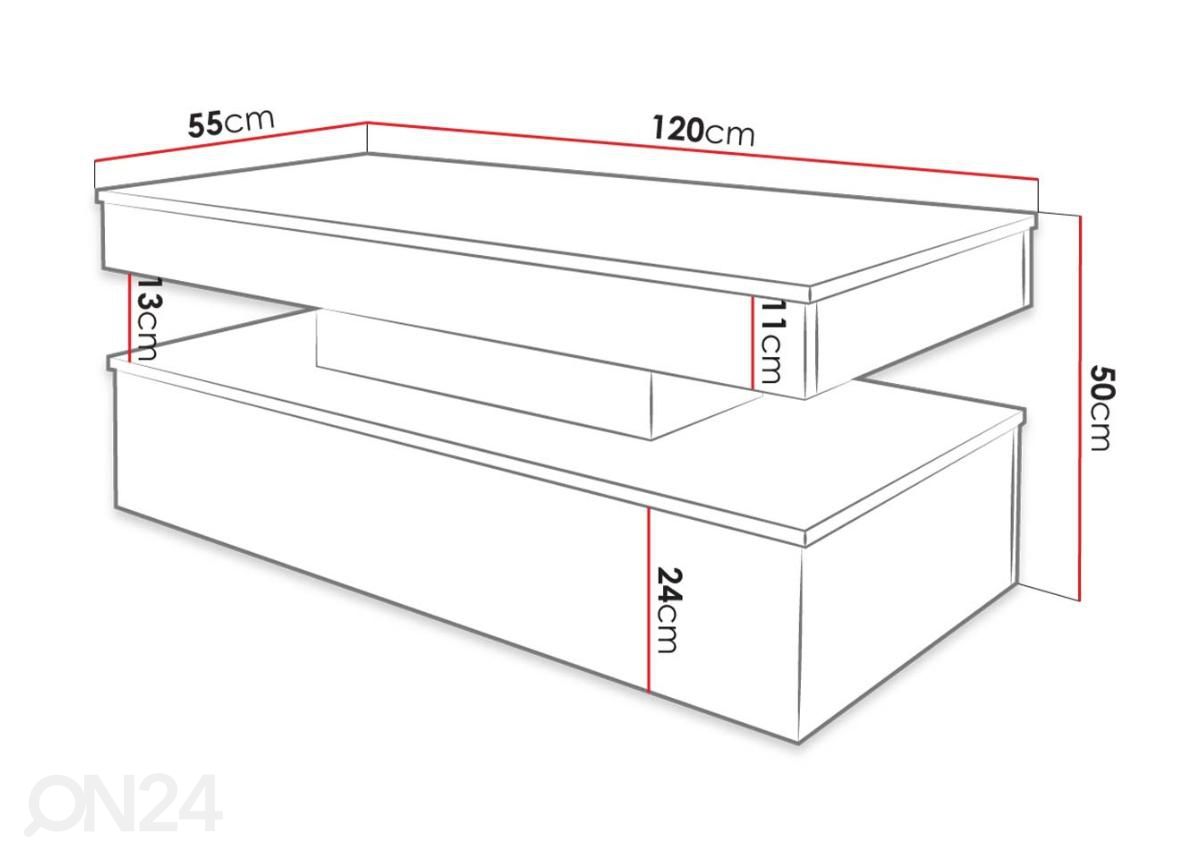 Журнальный стол 120x55 cm + LED увеличить размеры