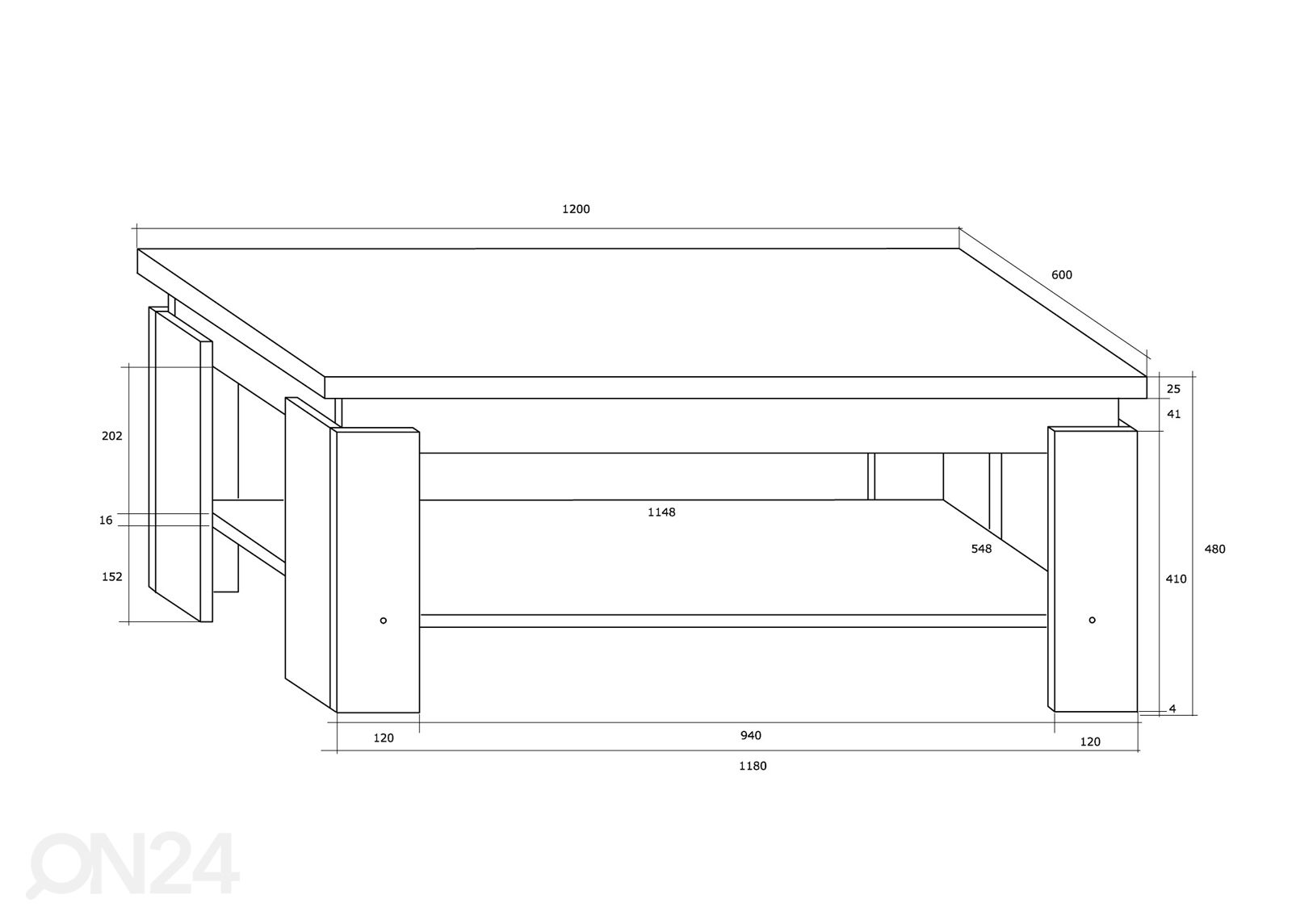 Журнальный стол 120x60 cm увеличить размеры