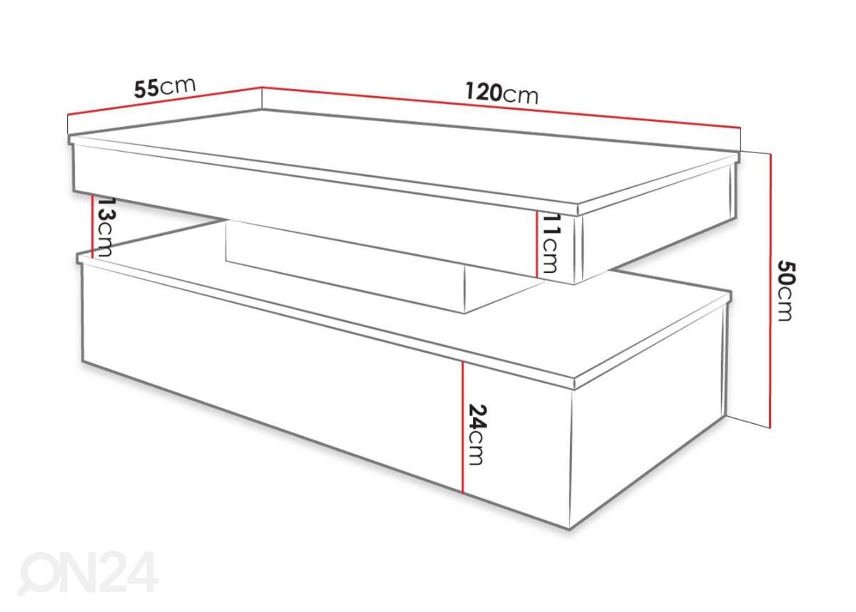 Журнальный стол Glossa 120x55 cm + LED увеличить размеры