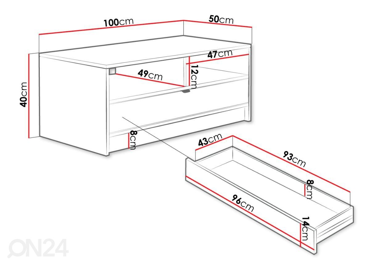 Журнальный стол Tireno 100x50 cm увеличить размеры