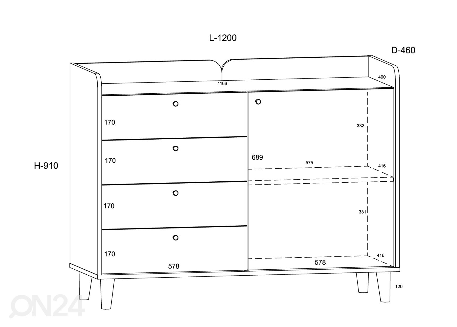 Комод Glandore 120 cm увеличить размеры