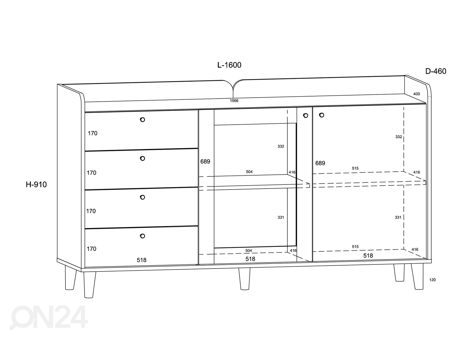 Комод Glandore 160 cm увеличить размеры