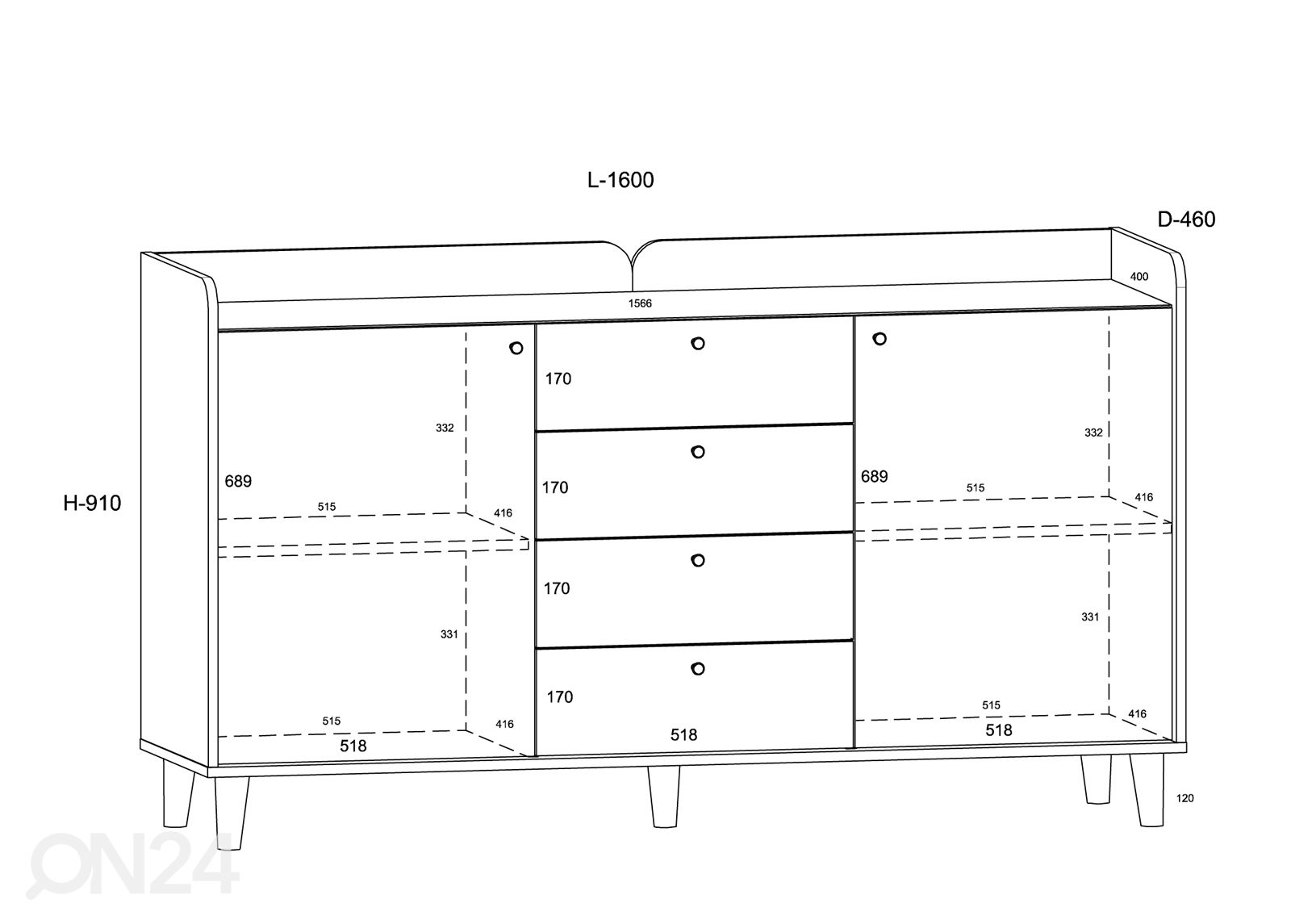 Комод Glandore 160 cm увеличить размеры