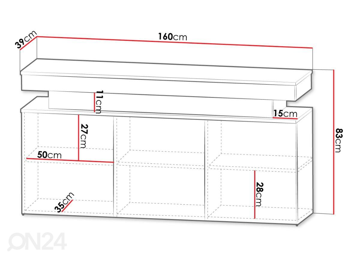 Комод Glossa 160 cm + LED увеличить размеры