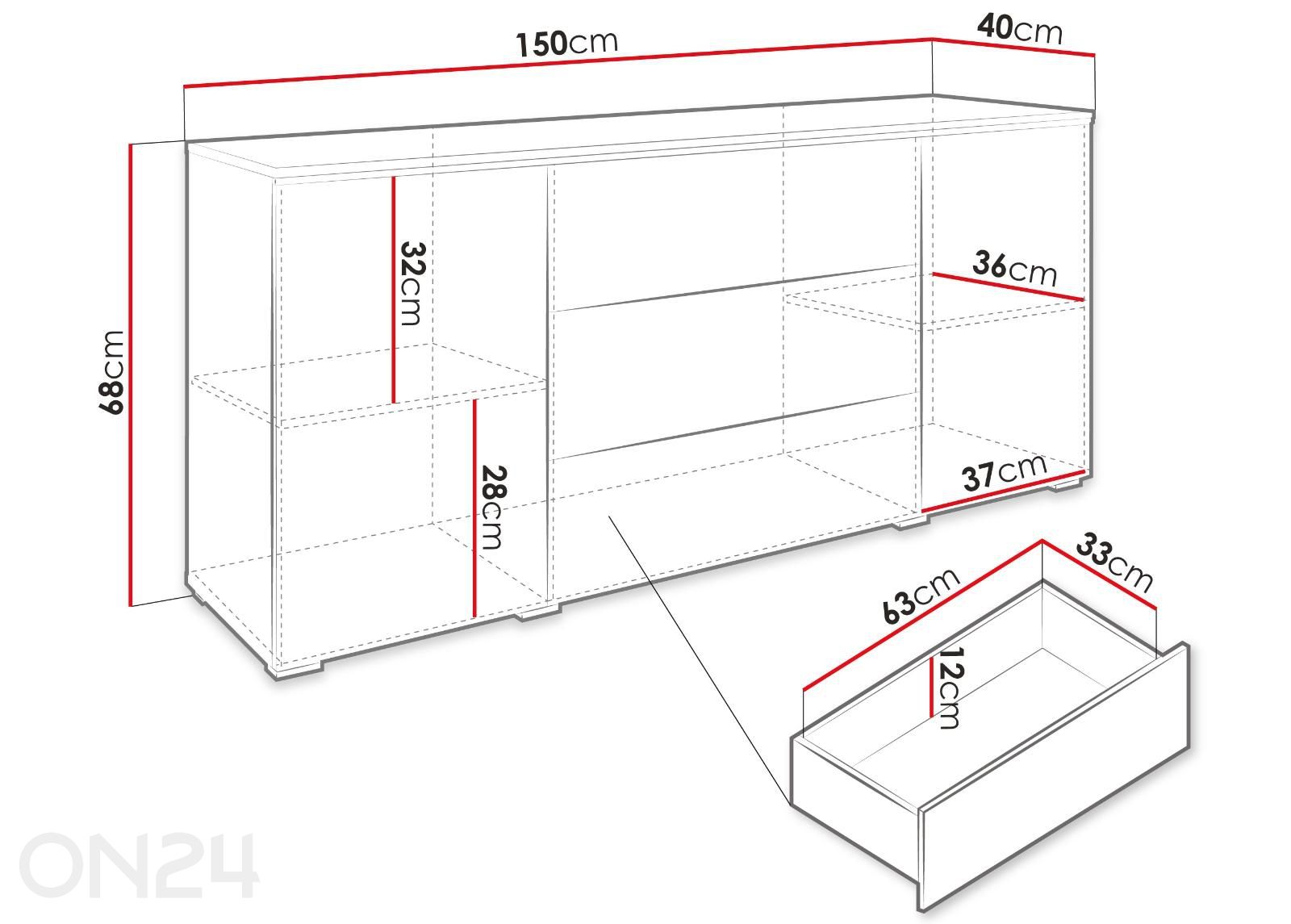 Комод Vera 150 см + LED увеличить размеры