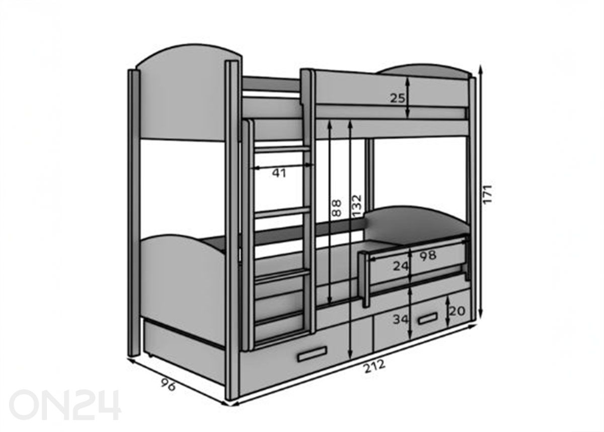 Комплект двухъярусной кровати Jori с бортиками 90x180 см увеличить размеры