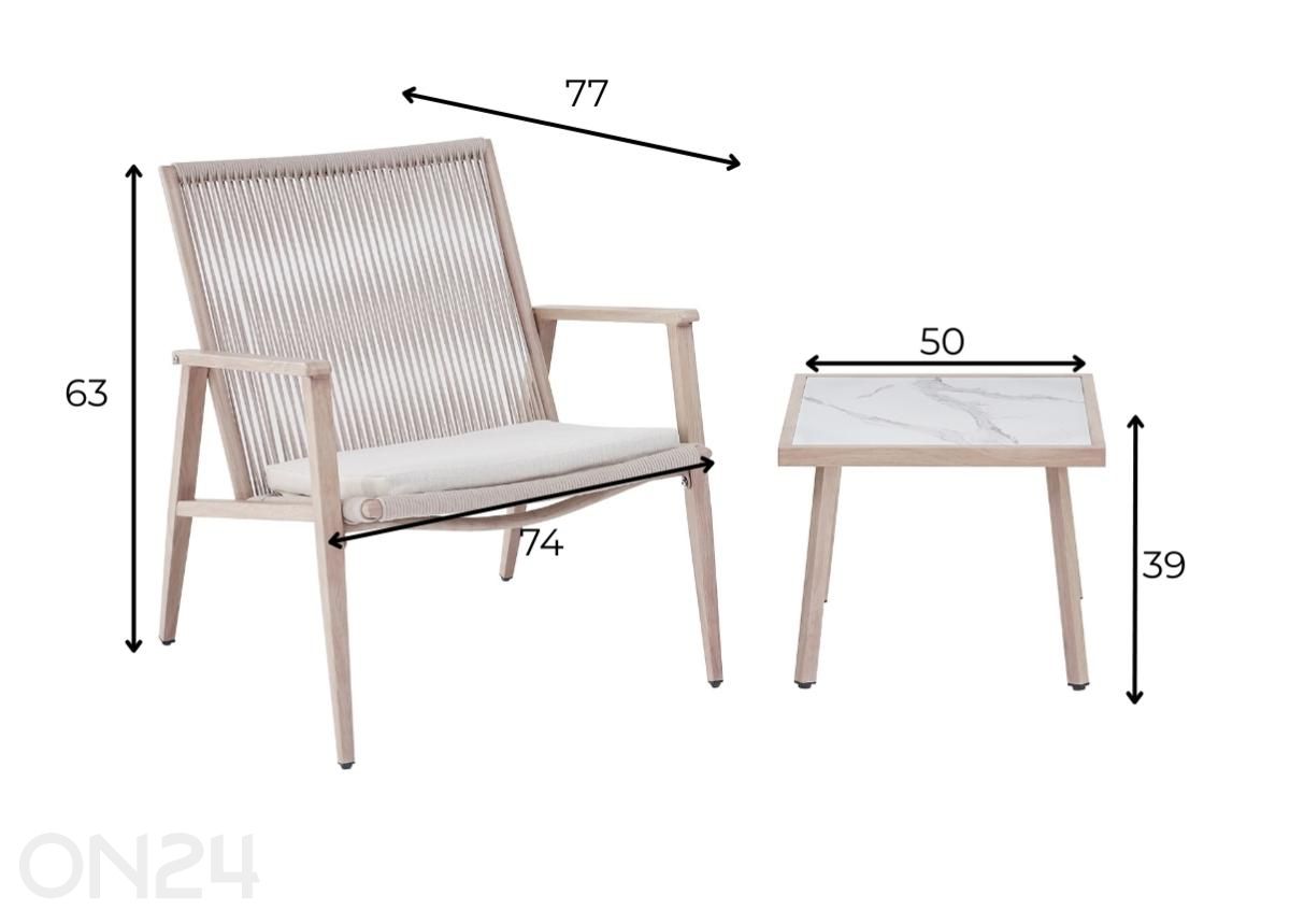 Комплект садовой мебели Pisa стол + 2 стула, серый увеличить размеры