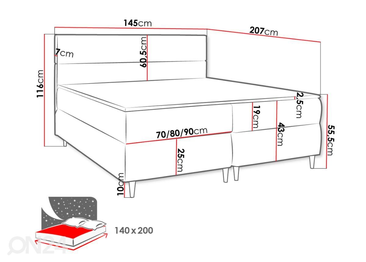 Континентальная кровать с ящиком 140x200 cm увеличить размеры
