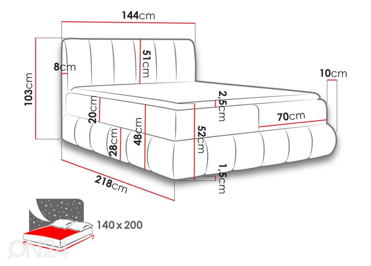 Континентальная кровать 140x200 cm увеличить размеры