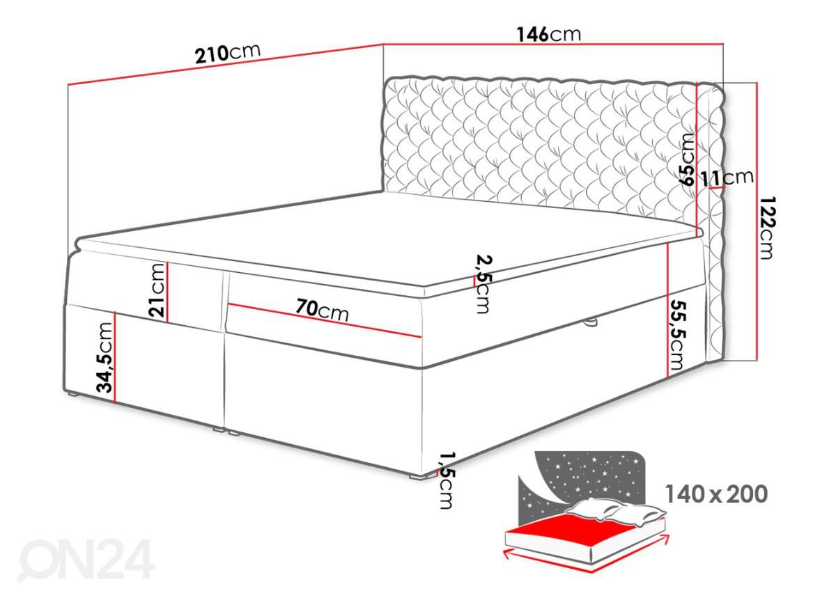 Континентальная кровать 140x200 cm увеличить размеры