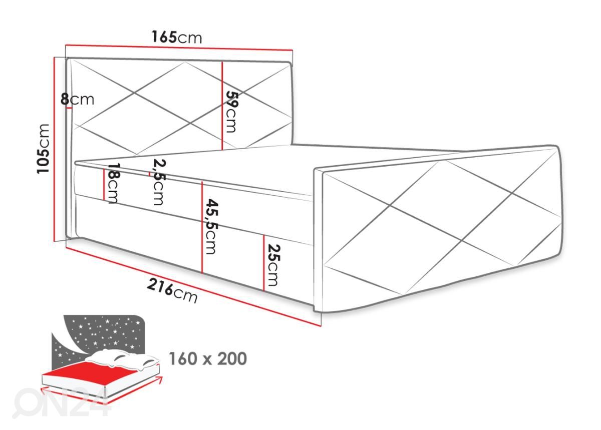 Континентальная кровать 160x200 cm увеличить размеры