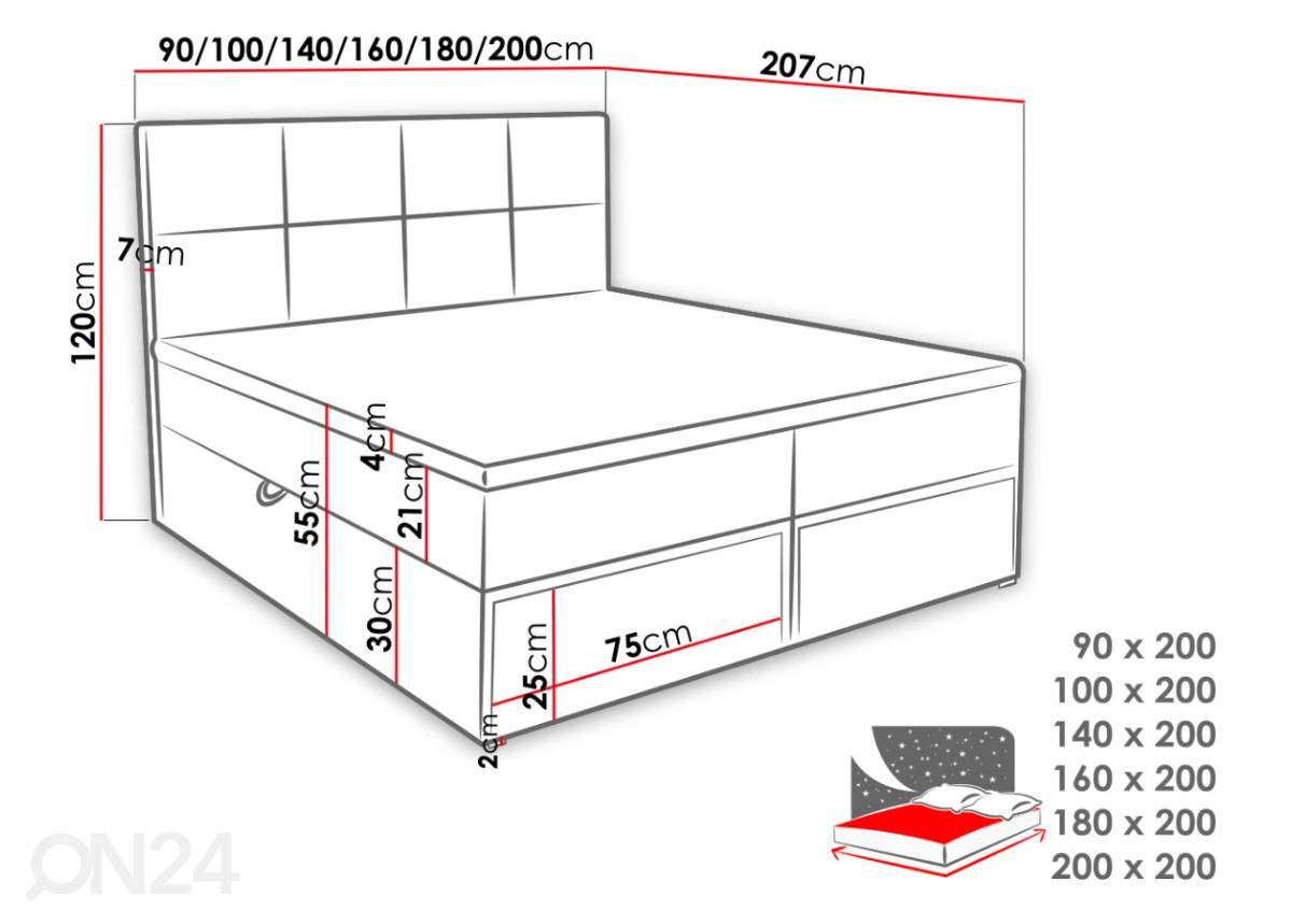 Континентальная кровать 160x200 cm увеличить размеры