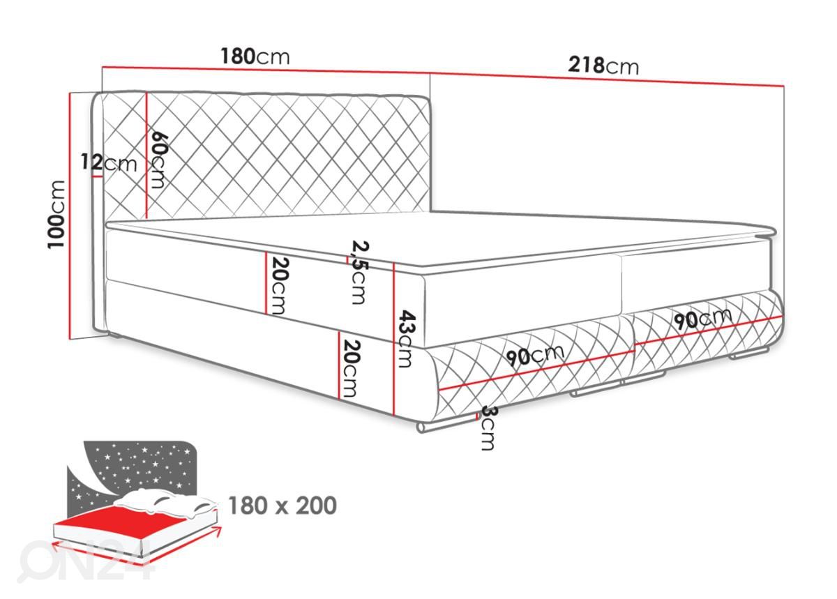 Континентальная кровать 180x200 cm увеличить размеры