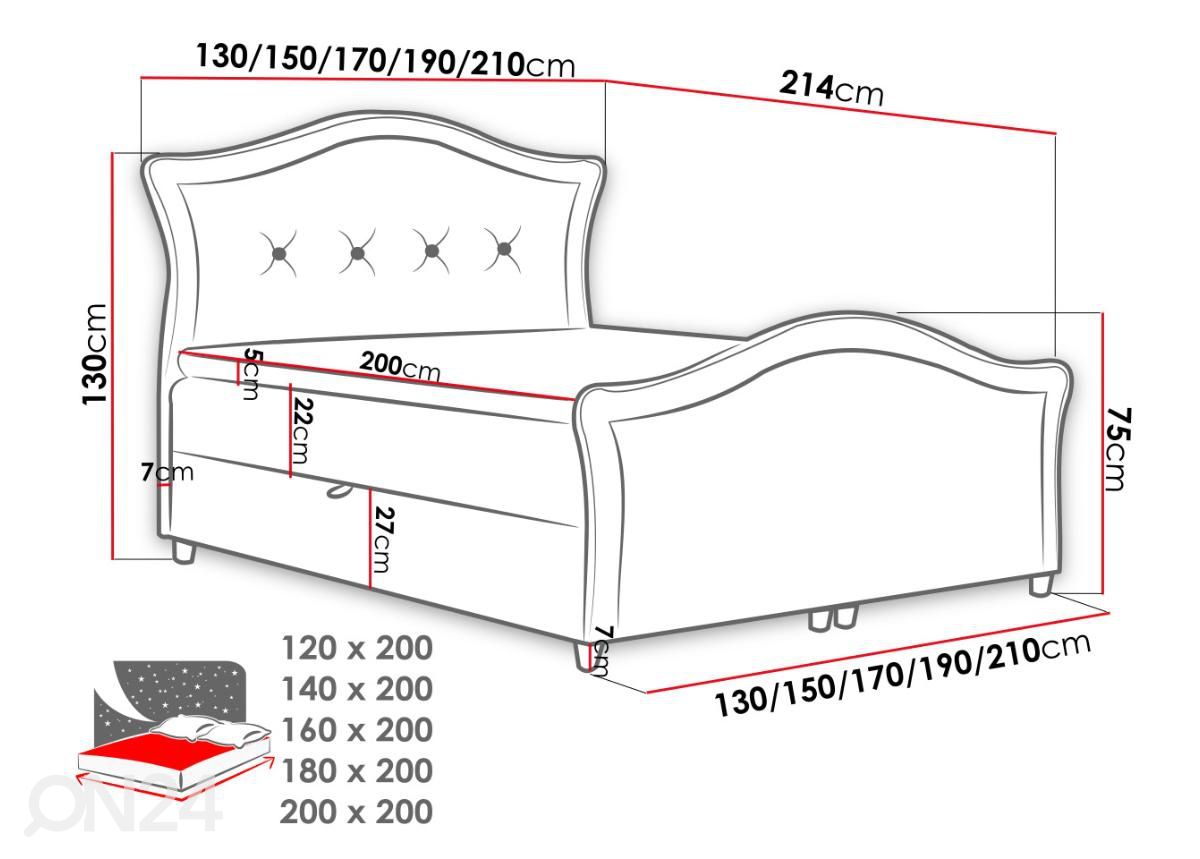 Континентальная кровать 200x200 cm увеличить размеры