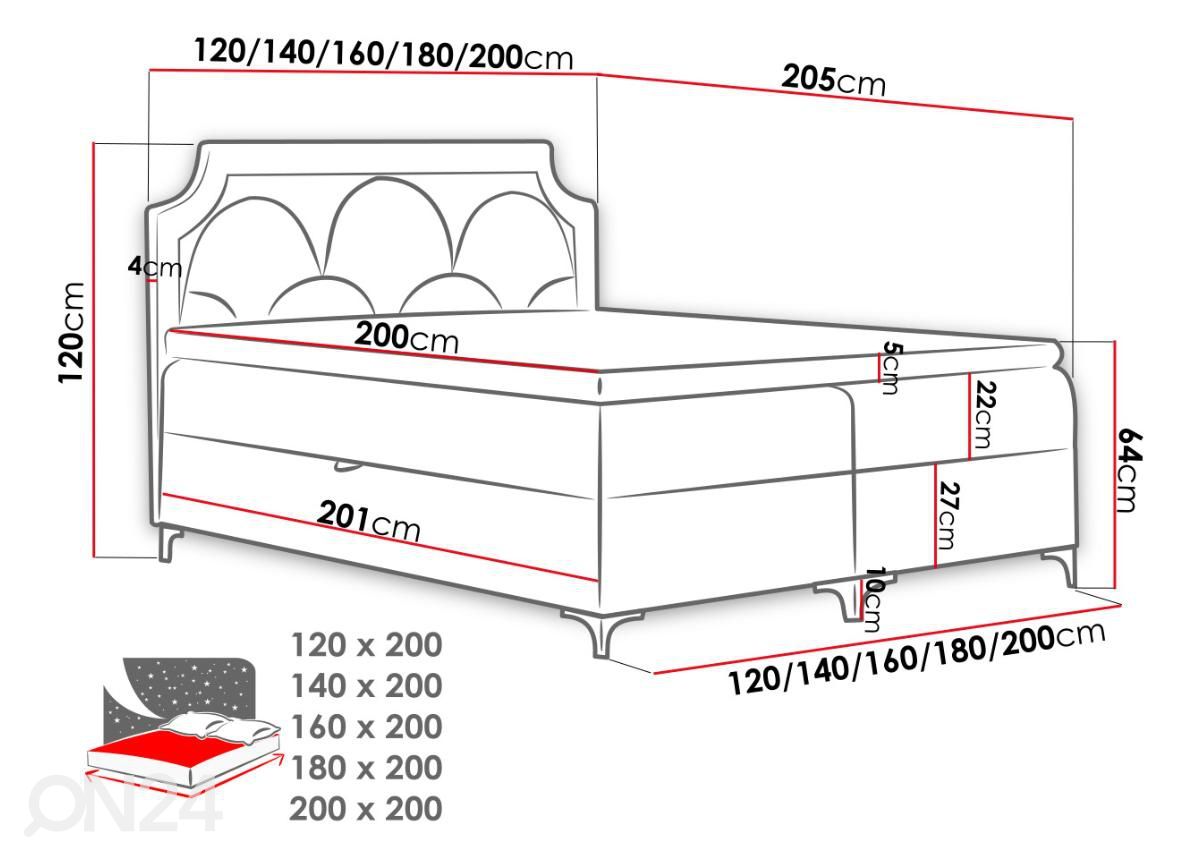 Континентальная кровать 200x200 cm увеличить размеры