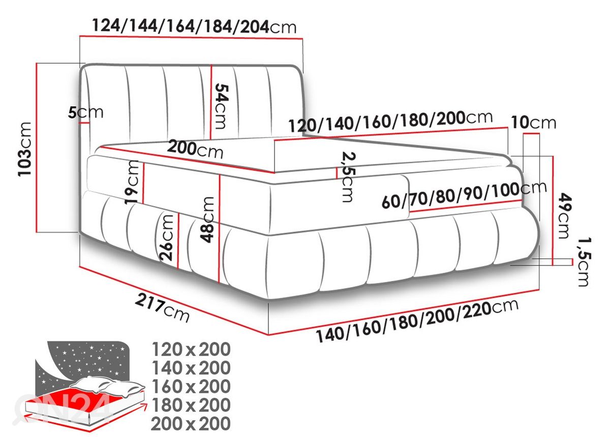 Континентальная кровать 200x200 cm увеличить размеры
