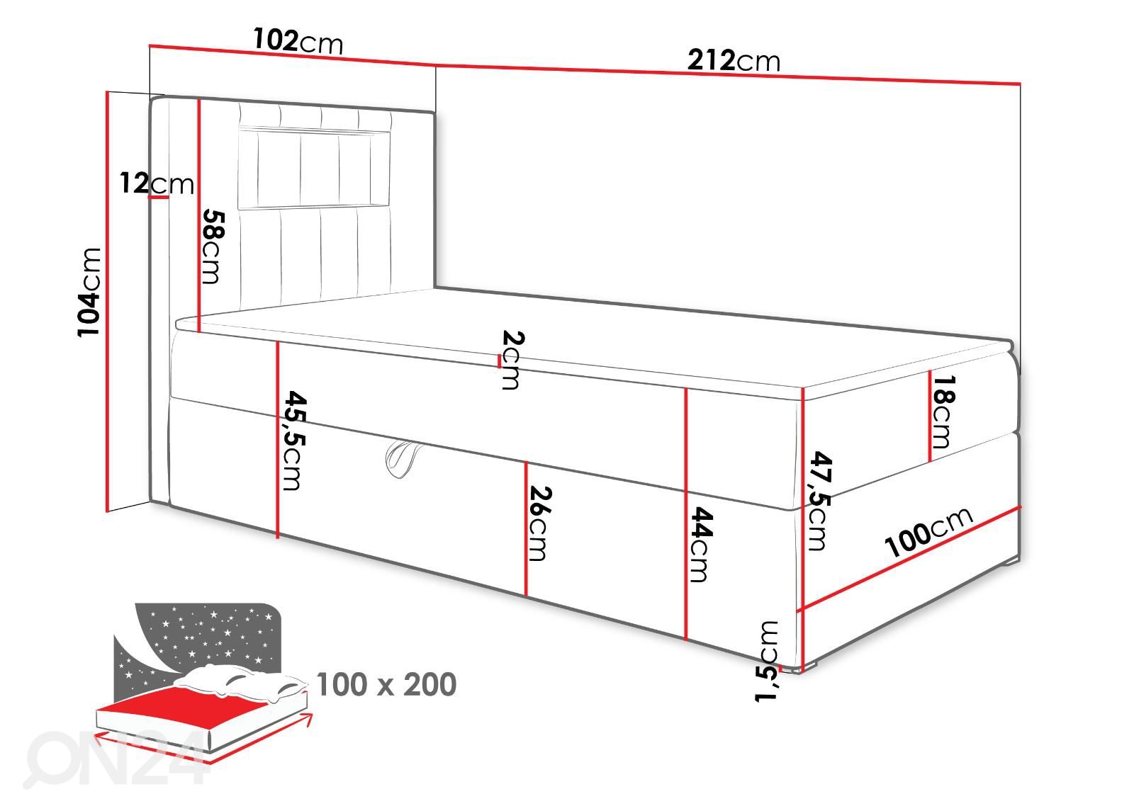 Континентальная кровать Gold I 100x200 см увеличить размеры