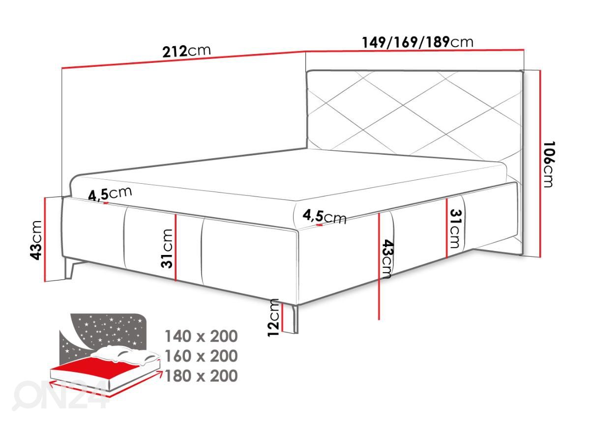 Кровать с ящиком Scarlet 160x200 cm увеличить размеры