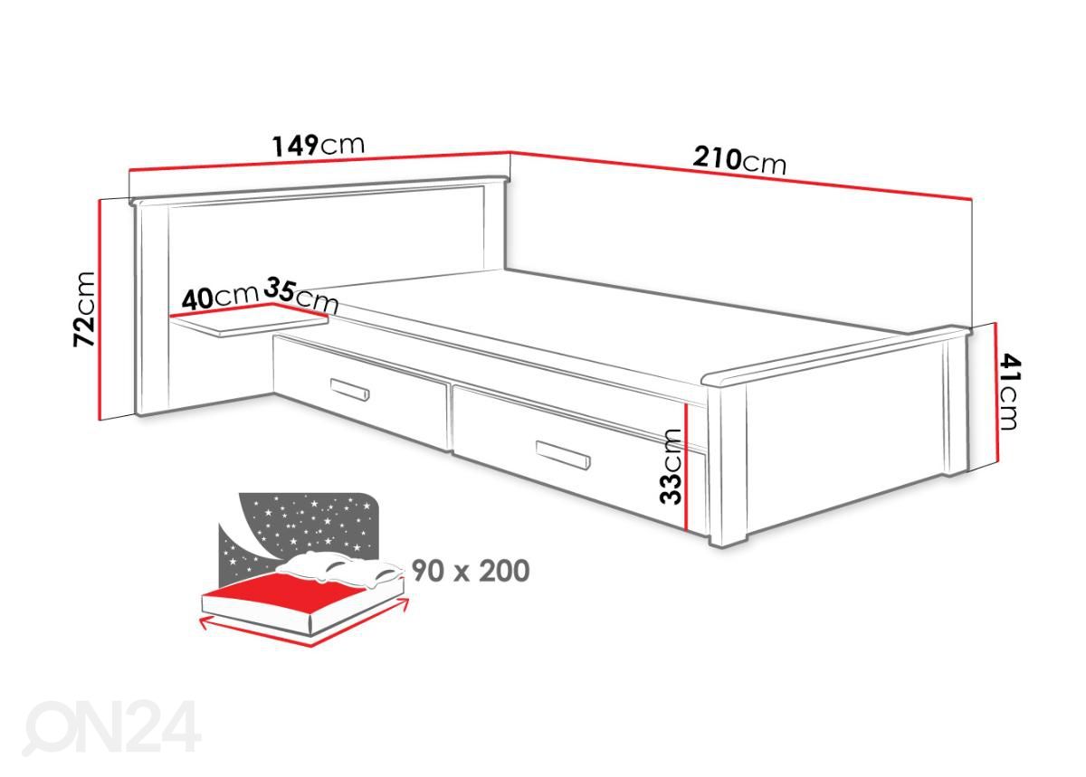 Кровать 90x200 cm увеличить размеры