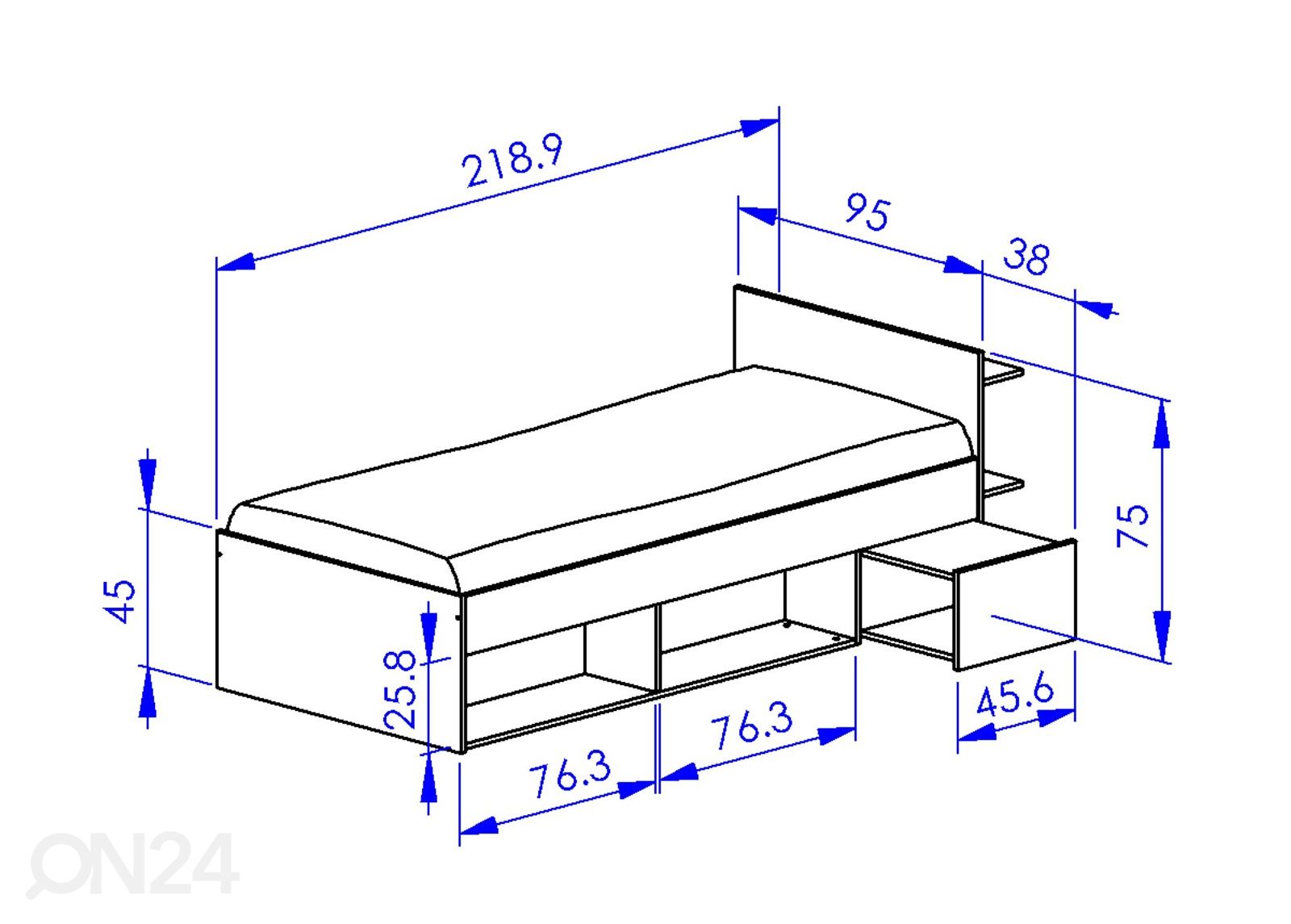 Кровать Ergo 90x200 cm увеличить размеры