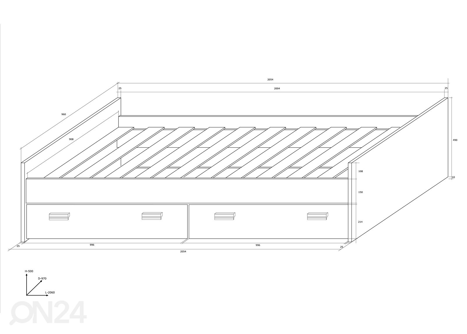 Кровать Ville 90x200 cm увеличить размеры