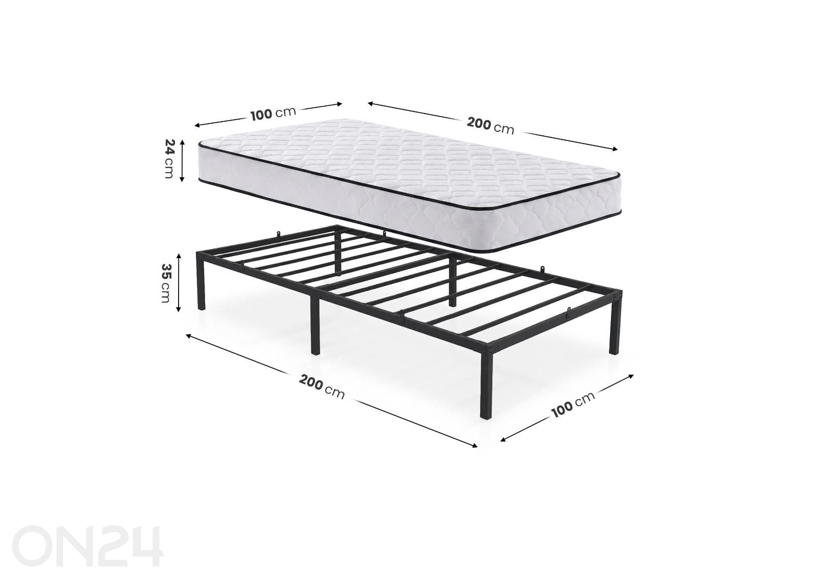 Металлическая кровать 100x200 см с матрасом увеличить размеры