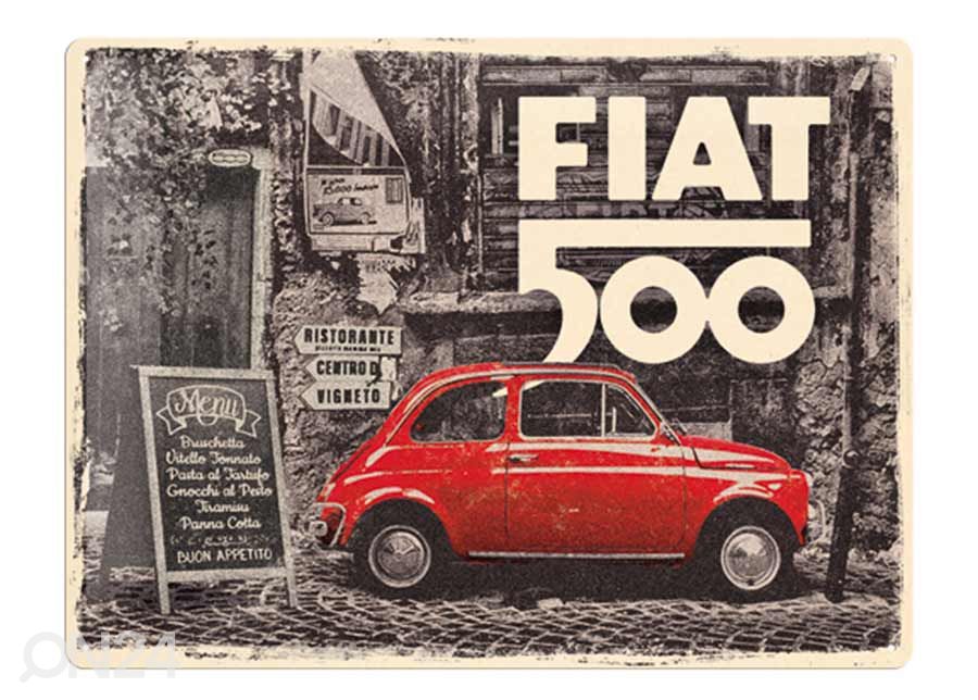 Металлический постер в ретро-стиле Fiat 500 - Red Car In The Street 30x40 cm увеличить