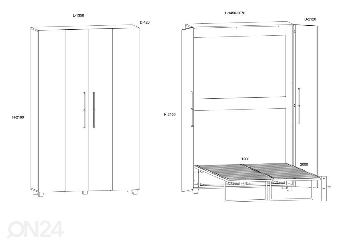 Откидная кровать-шкаф Bweeng 120x200 cm увеличить размеры