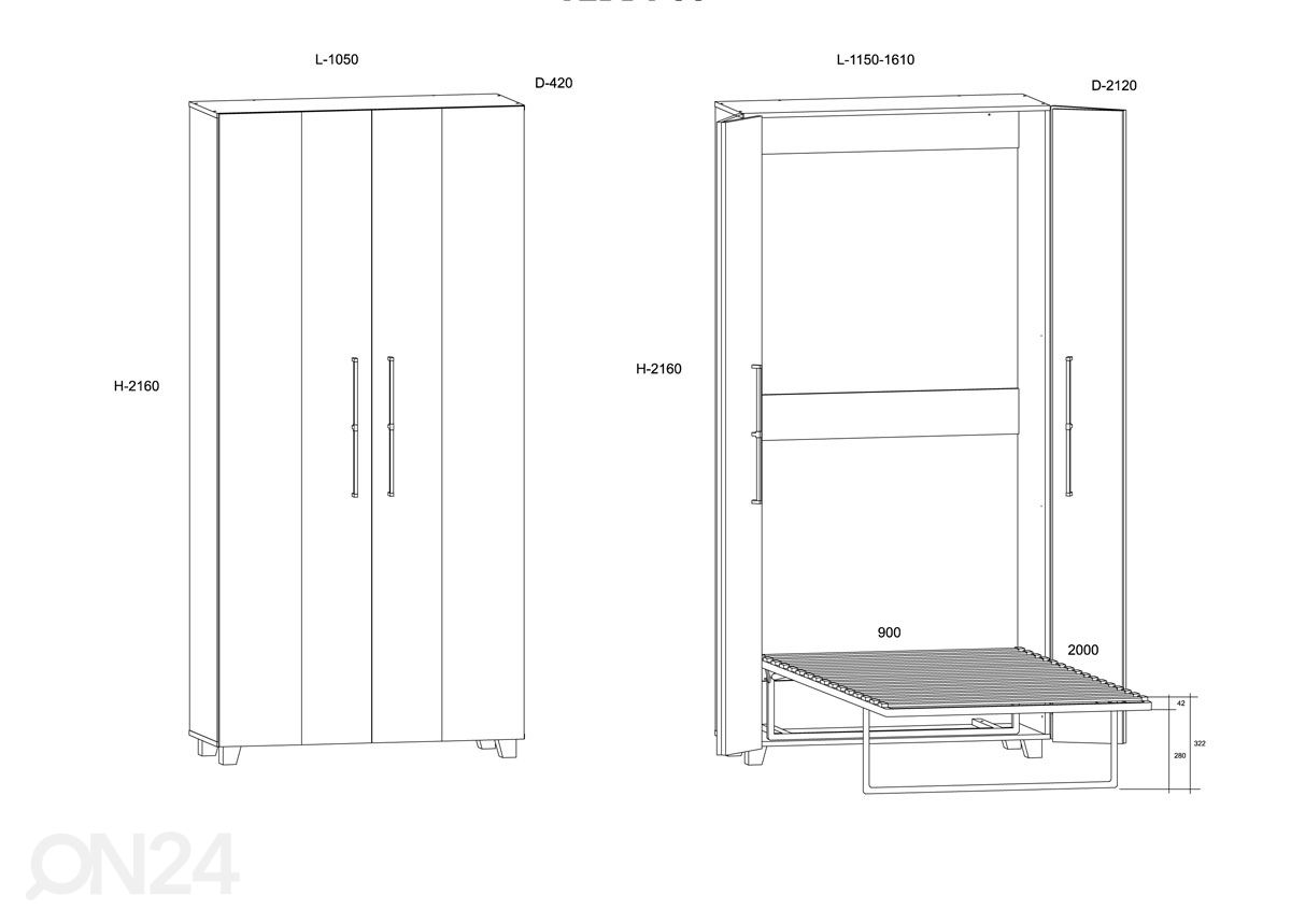 Откидная кровать-шкаф Bweeng 90x200 cm увеличить размеры